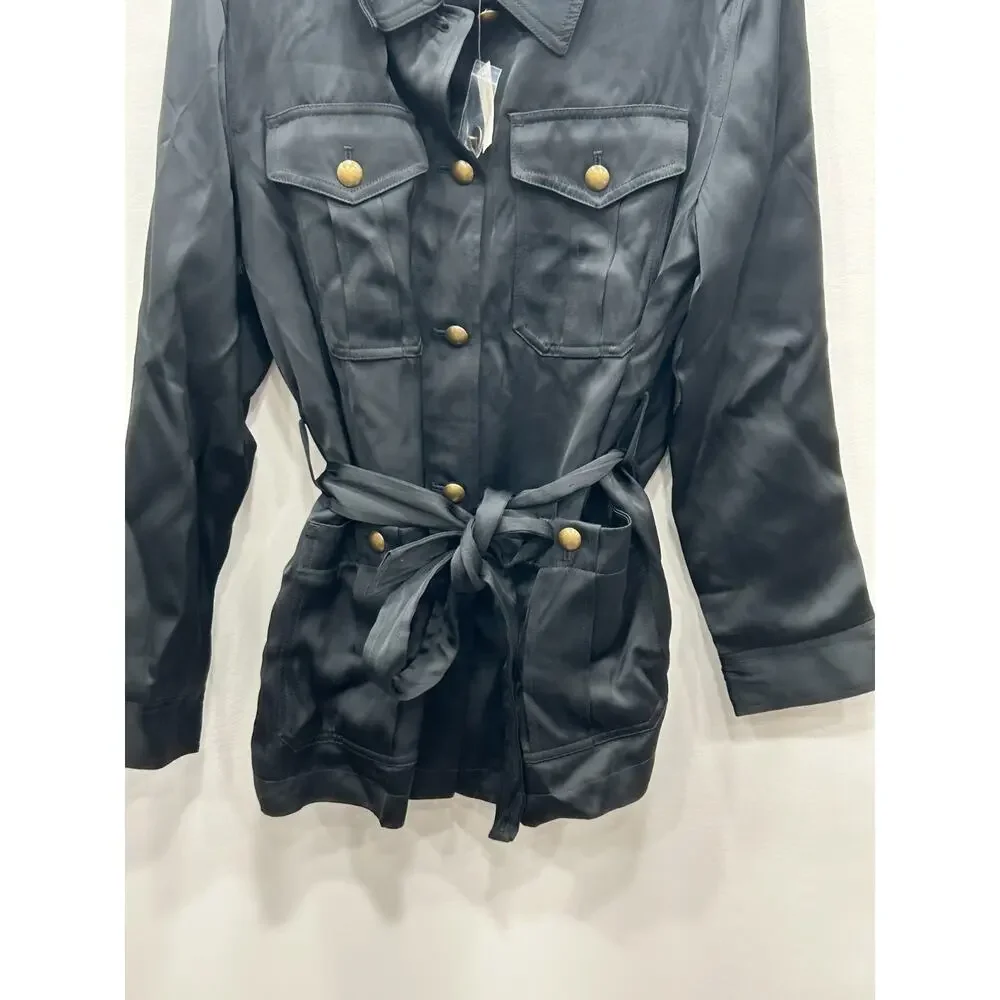 NWT‎ Madewell Womens Black Double-Faced Satin Safari Button Front Jacket Size M